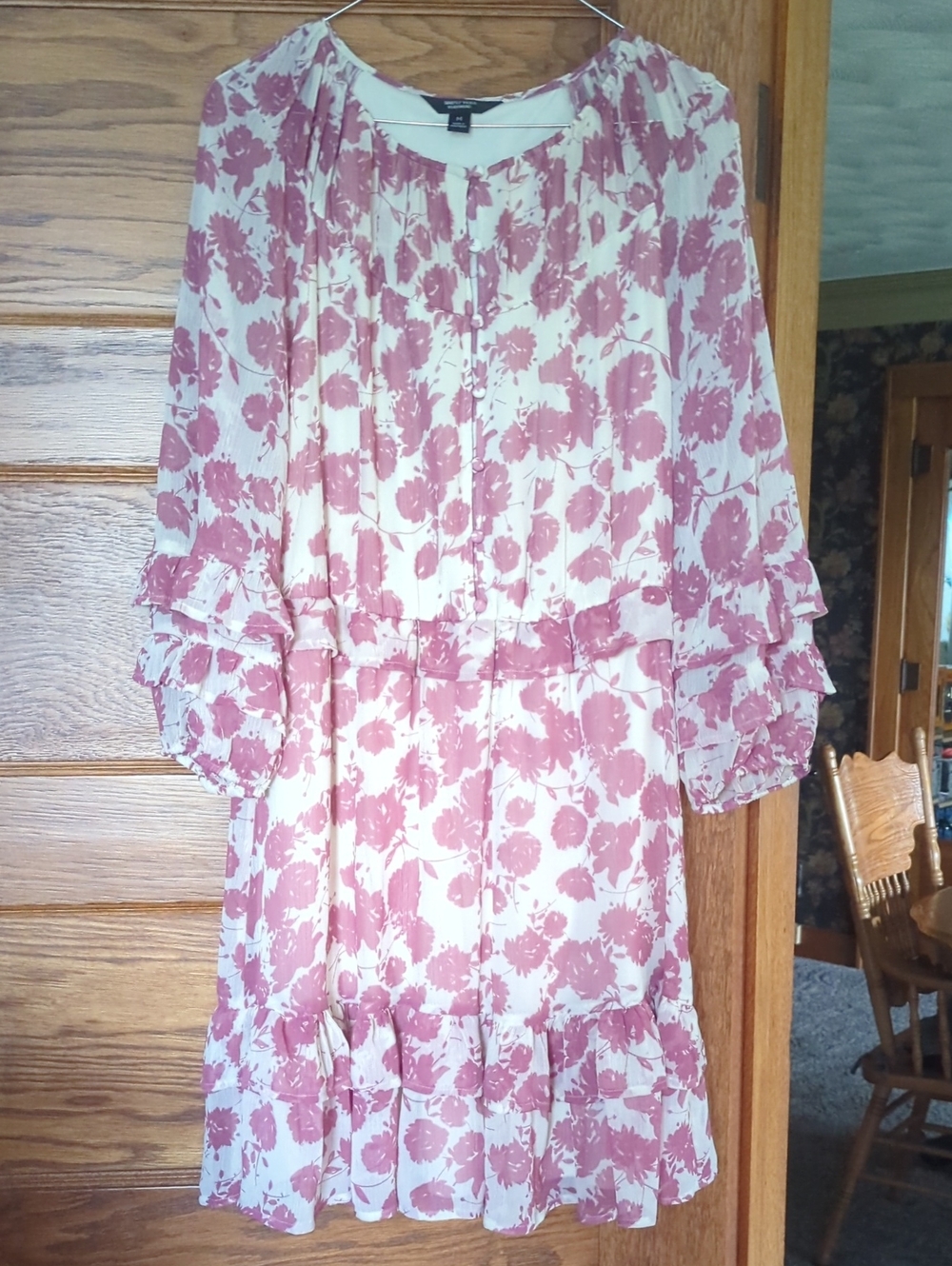 Simply Vera Verawang Pink and Cream Floral Tiered Dress
